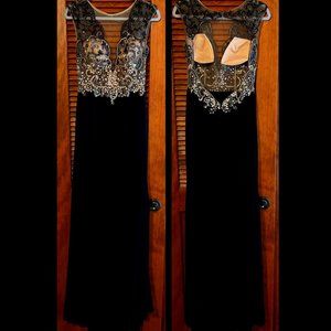 Women's Aspeed Sleeveless Rhinestone Sheer Top Formal Dress Black, Size L